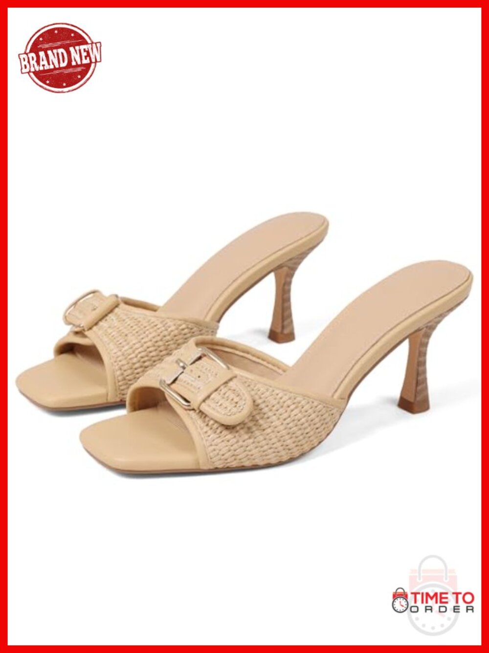 Kitten Heel Mule Sandals Peep Toe Slip On Synthetic Comfort